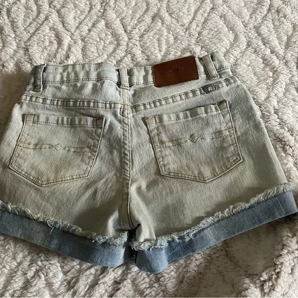 Lucky Brand Riley Denim Jean Shorts Girls Youth Size 12 Raw Hem Distressed - Picture 4 of 8